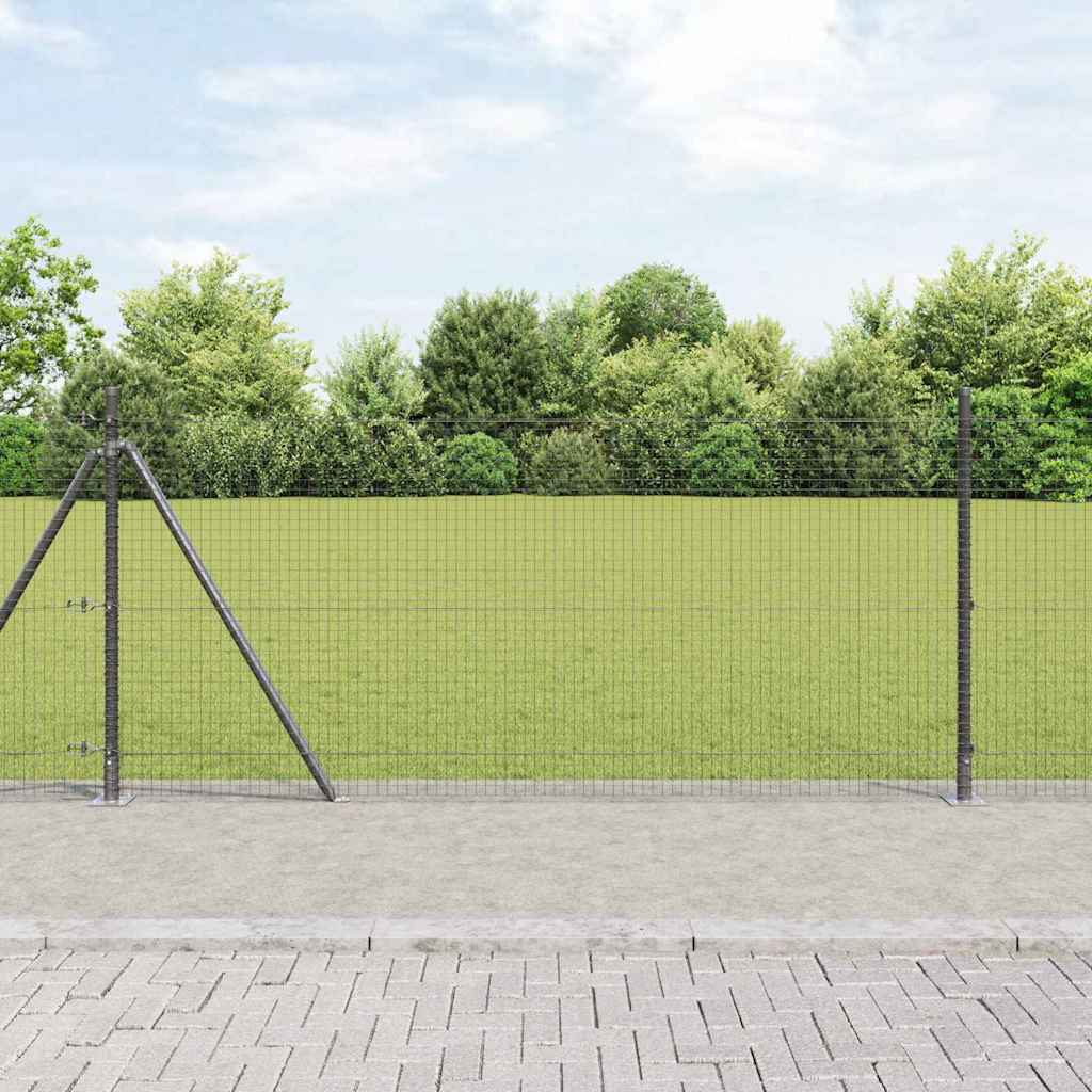 Zaun mit Pfosten Grau 1 x 10 m Stahl