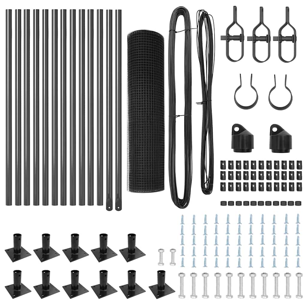 Zaun mit Pfosten Grau 0,4 x 25 m Stahl