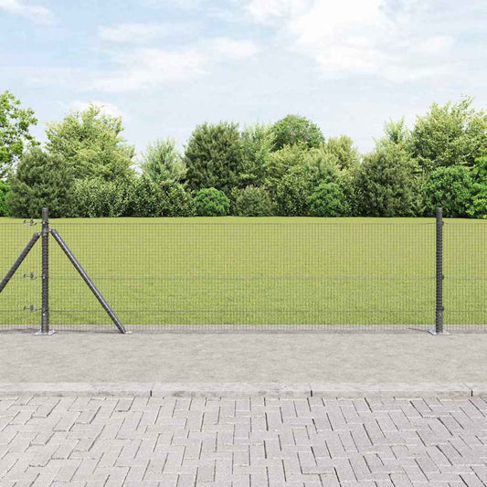 Zaun mit Pfosten Grau 0,4 x 100 m Stahl