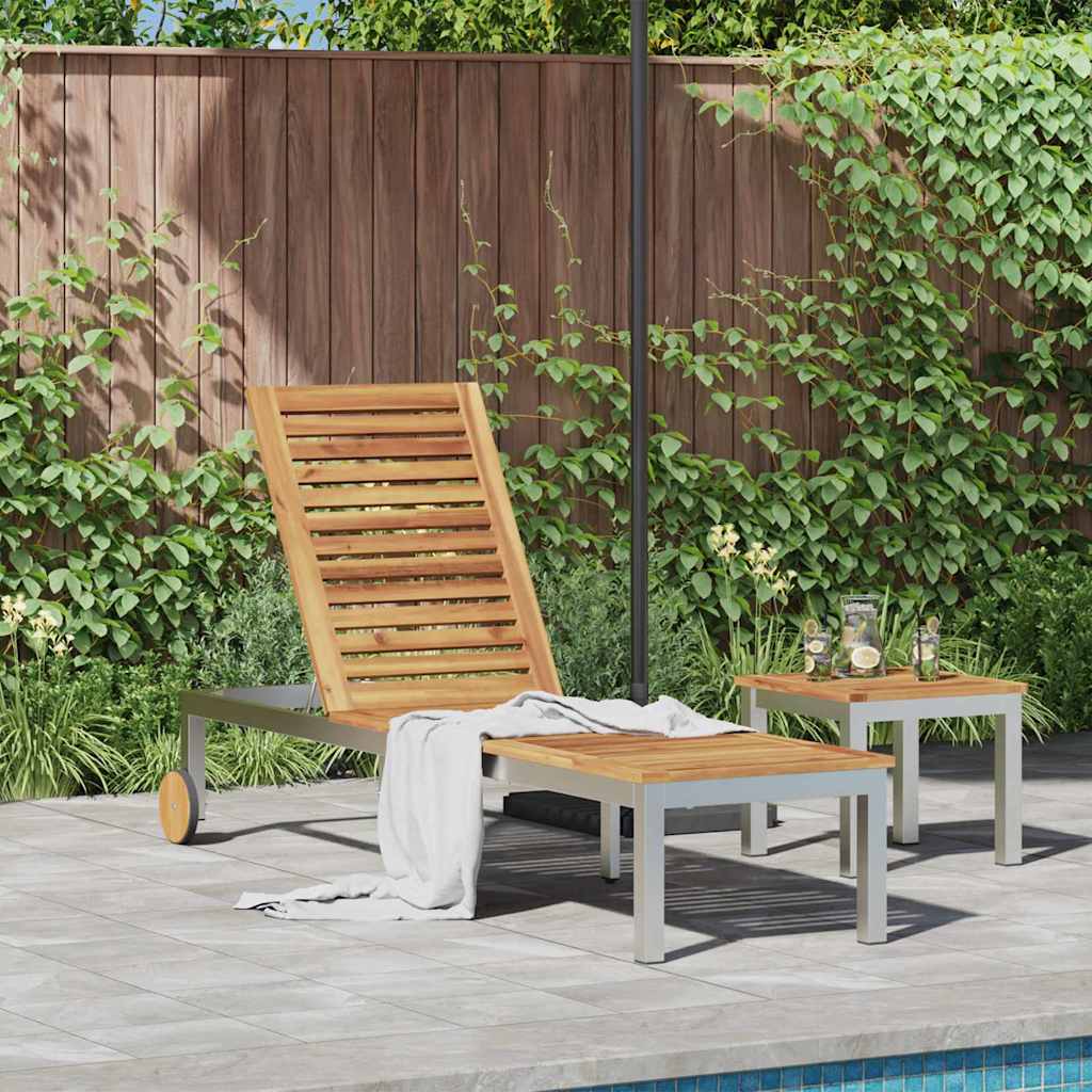Sonnenliege 1-Person Braun 207 x 58 x 35cm Massivholz Akazie