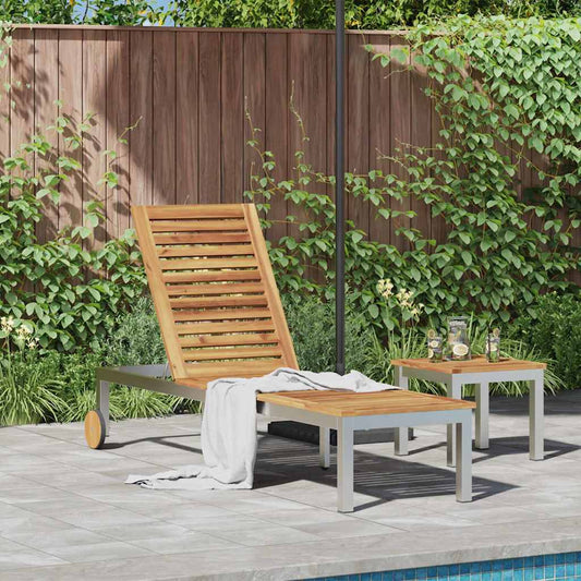 Sonnenliege 1-Person Braun 207 x 58 x 35cm Massivholz Akazie