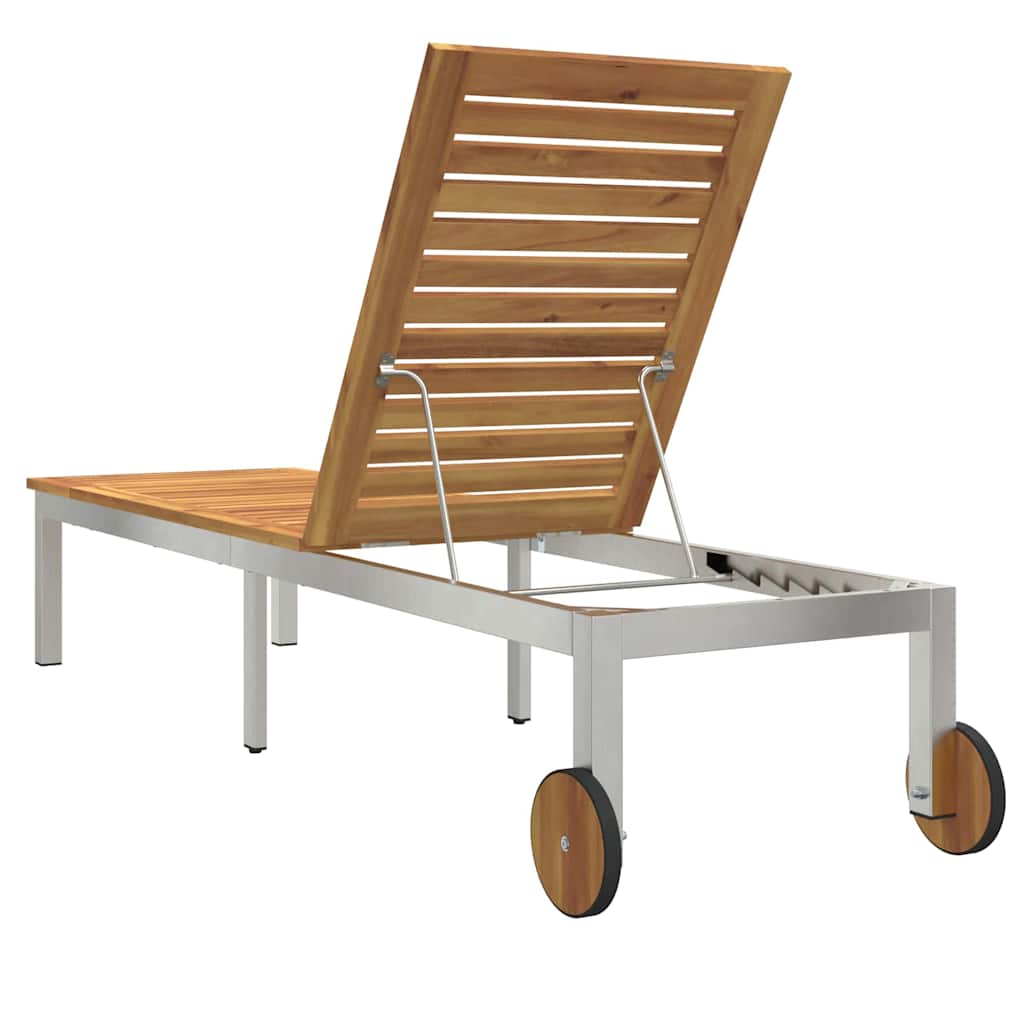 Sonnenliege 1-Person Braun 207 x 58 x 35cm Massivholz Akazie