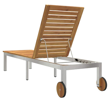 Sonnenliege 1-Person Braun 207 x 58 x 35cm Massivholz Akazie