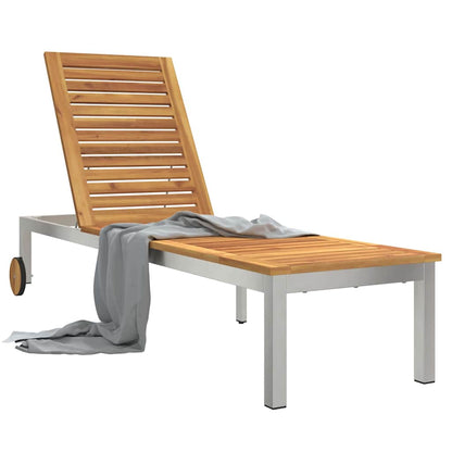 Sonnenliege 1-Person Braun 207 x 58 x 35cm Massivholz Akazie
