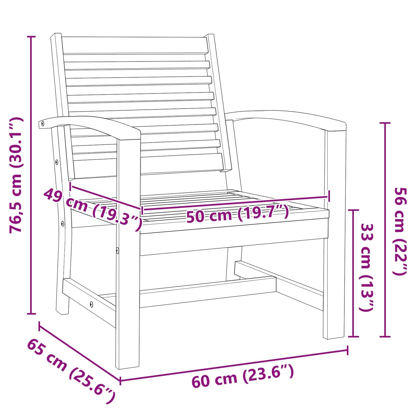 Gartenstühle 2 pcs Natur 60 x 65 x 76.5 cm Teak-Massivholz