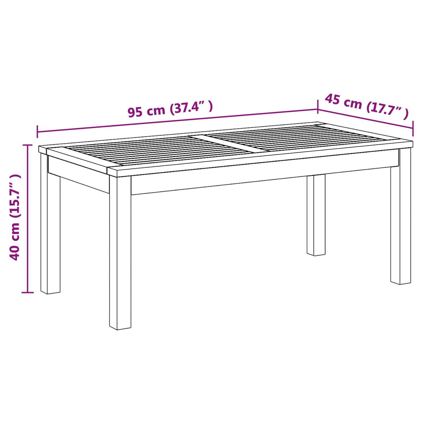 Gartentisch Natur 95 x 45 x 40 cm Teak-Massivholz