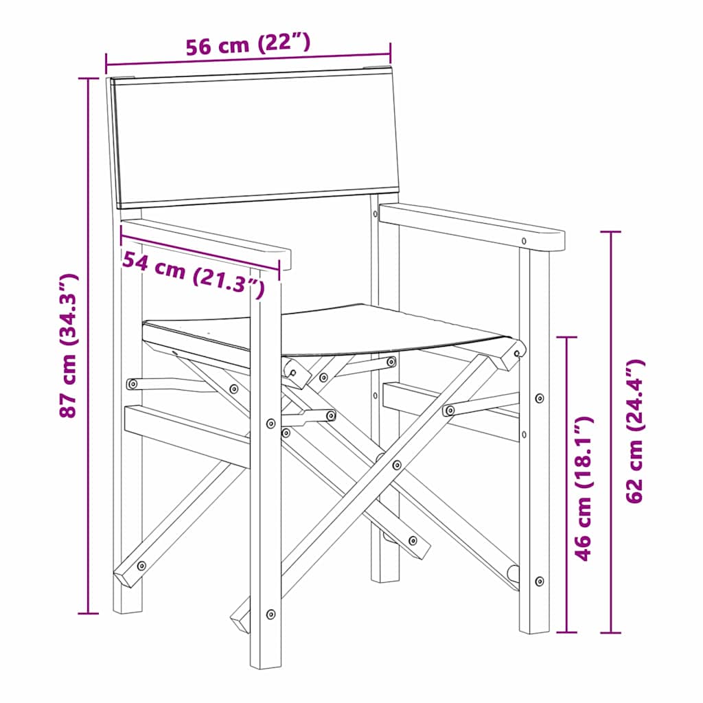 Folding Director's Chair Grau 56 x 54 x 87 cm Massivholz Teak