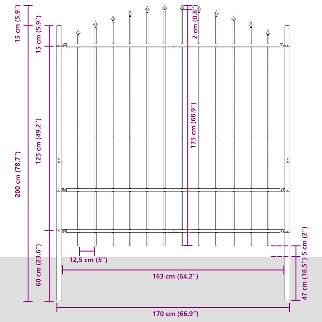 Gartenzaun Grau 170 x 175 cm Pulverbeschichteter Stahl