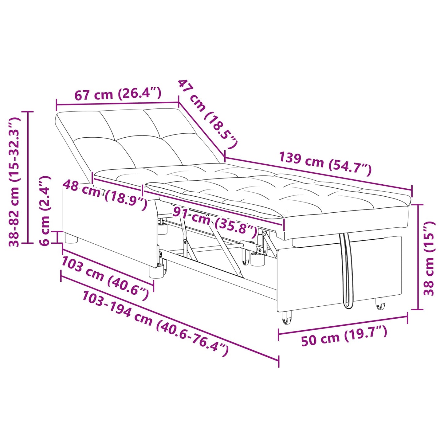 Sofa Bett Hellgrau 194 x 67 x 37 cm Stoff