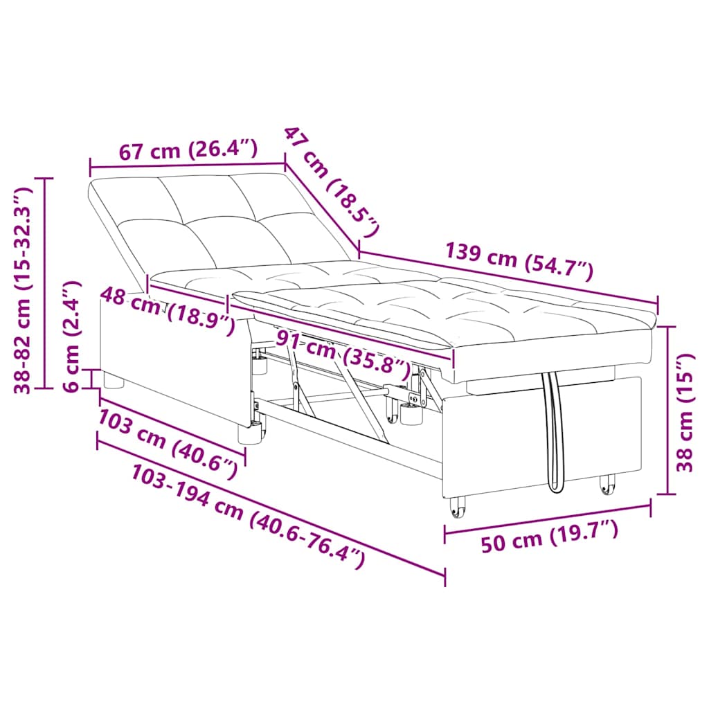 Schlafsofa Creme 67 x 194 x 38 cm Samt