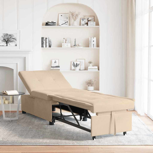 Sofa Bett mit Kissen Creme 67 x 194 x 82 cm Mikrofaserstoff