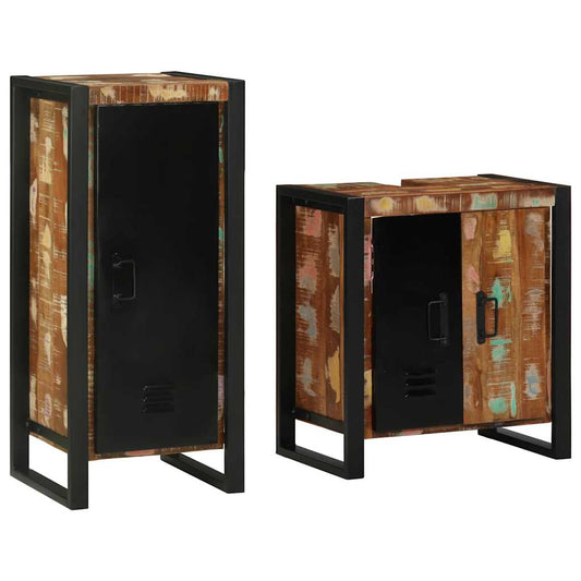 Badezimmermöbel Set mit Regal mit Tür 2 pcs Massives Altholz
