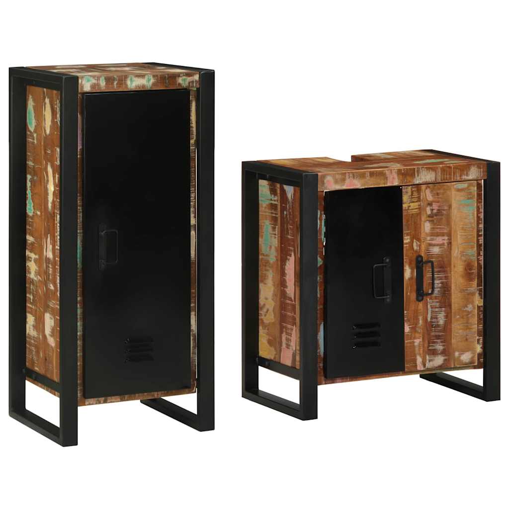 Badezimmermöbel Set mit Regal mit Tür 2 pcs Massives Altholz