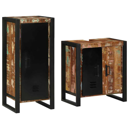 Badezimmermöbel Set mit Regal mit Tür 2 pcs Massives Altholz