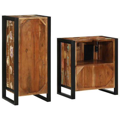 Badezimmermöbel Set mit Regal mit Tür 2 pcs Massives Altholz