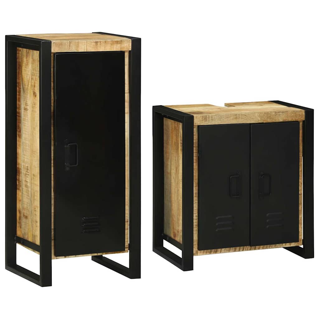 Badezimmermöbel Set mit Speicher 2 pcs Braun Massivholz Mango
