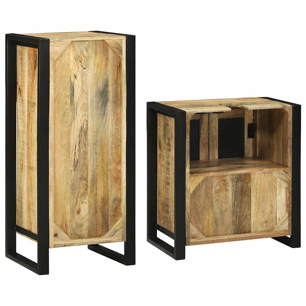 Badezimmermöbel Set mit Speicher 2 pcs Braun Massivholz Mango
