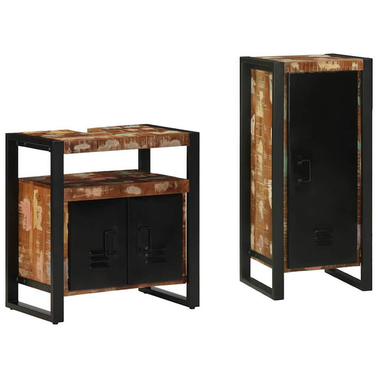 Badezimmermöbel Set 2 pcs Mehrfarbig Massives recyceltes Holz
