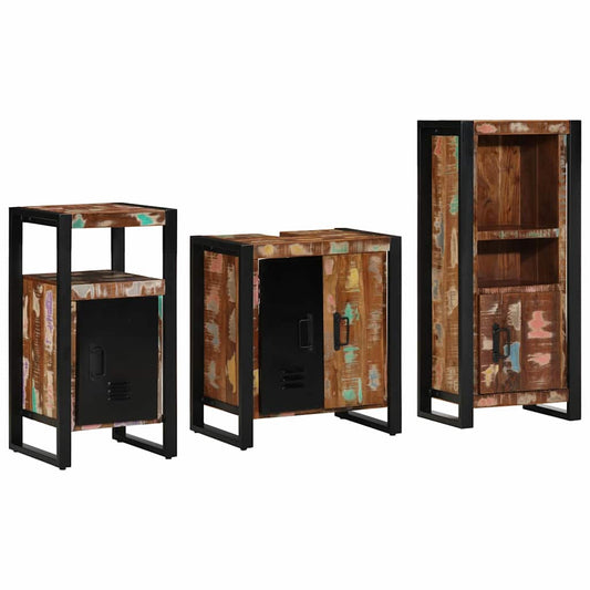 Badezimmermöbel Set 3 pcs Mehrfarbig Massives recyceltes Holz