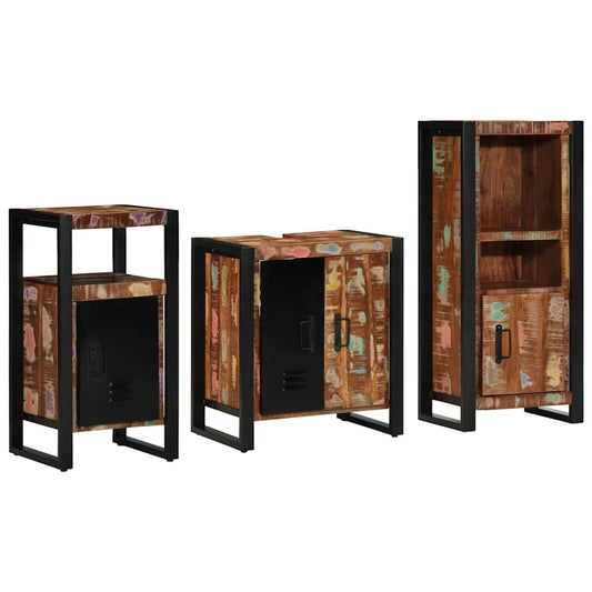 Badezimmermöbel Set 3 pcs Mehrfarbig Massives recyceltes Holz