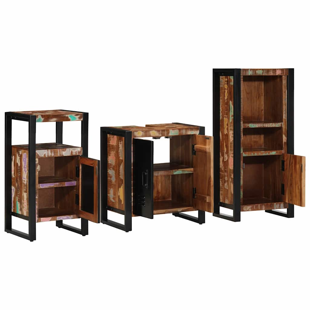 Badezimmermöbel Set 3 pcs Mehrfarbig Massives recyceltes Holz