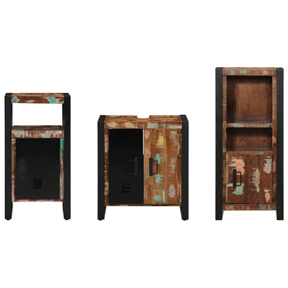 Badezimmermöbel Set 3 pcs Mehrfarbig Massives recyceltes Holz