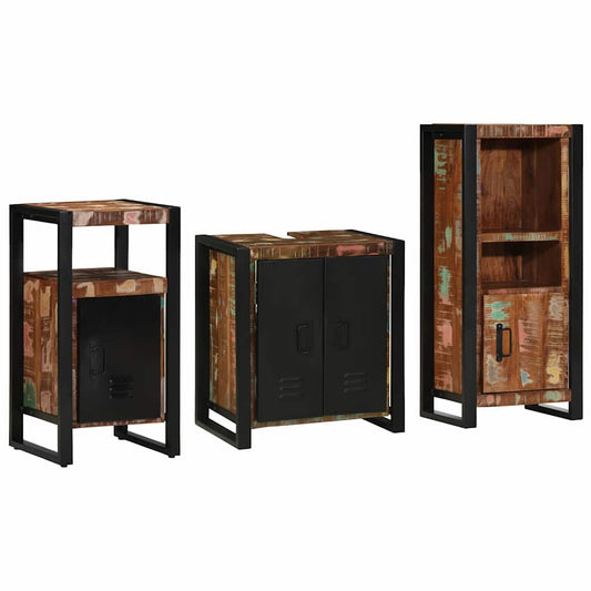 Badezimmermöbel Set 3 pcs Mehrfarbig Massives recyceltes Holz