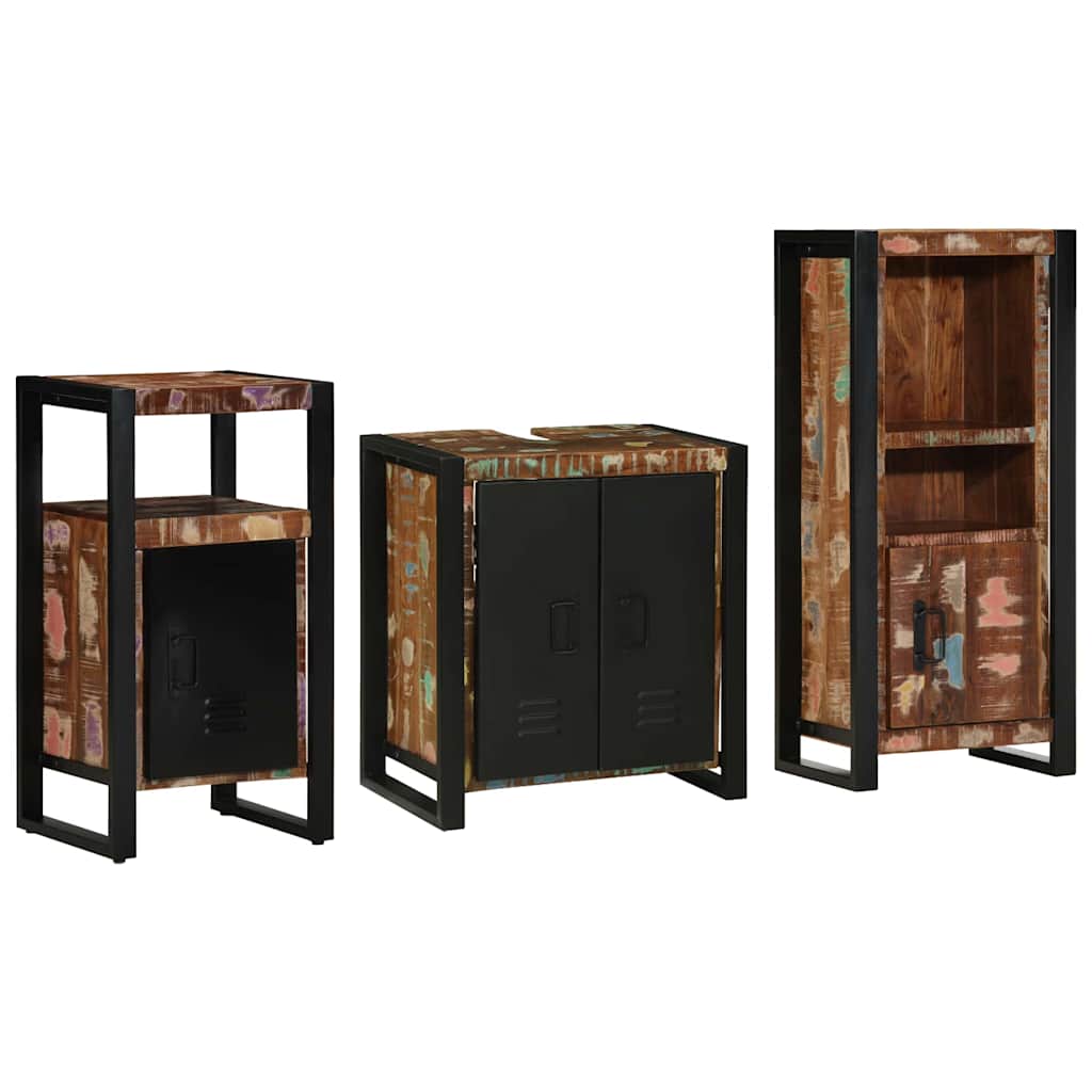 Badezimmermöbel Set 3 pcs Mehrfarbig Massives recyceltes Holz