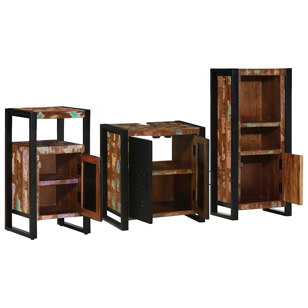Badezimmermöbel Set 3 pcs Mehrfarbig Massives recyceltes Holz