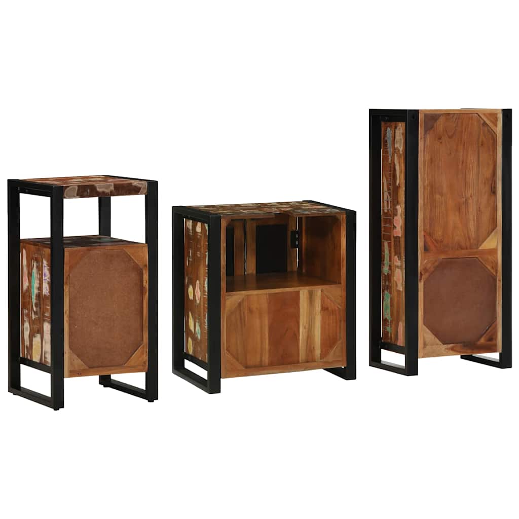 Badezimmermöbel Set 3 pcs Mehrfarbig Massives recyceltes Holz
