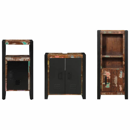 Badezimmermöbel Set 3 pcs Mehrfarbig Massives recyceltes Holz