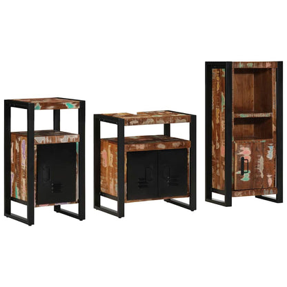 Badezimmermöbel Set 3 pcs Mehrfarbig Massives recyceltes Holz