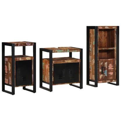 Badezimmermöbel Set 3 pcs Mehrfarbig Massives recyceltes Holz