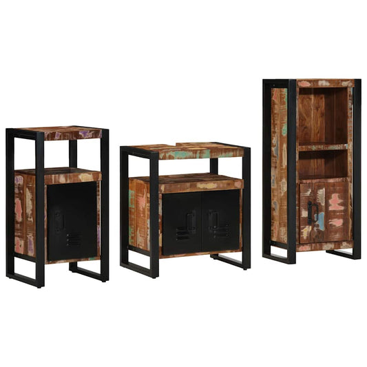 Badezimmermöbel Set 3 pcs Mehrfarbig Massives recyceltes Holz