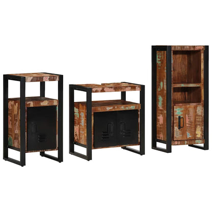 Badezimmermöbel Set 3 pcs Mehrfarbig Massives recyceltes Holz