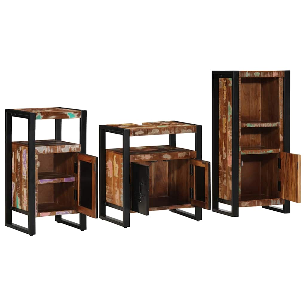 Badezimmermöbel Set 3 pcs Mehrfarbig Massives recyceltes Holz