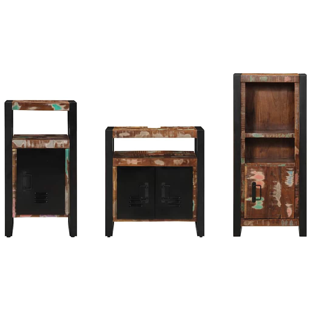 Badezimmermöbel Set 3 pcs Mehrfarbig Massives recyceltes Holz