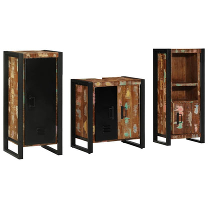 Badezimmermöbel Set 3 pcs Mehrfarbig Massives recyceltes Holz