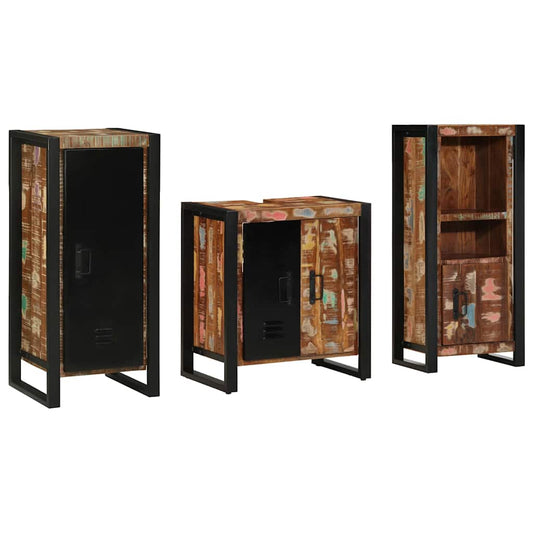 Badezimmermöbel Set 3 pcs Mehrfarbig Massives recyceltes Holz