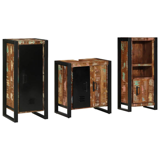 Badezimmermöbel Set 3 pcs Mehrfarbig Massives recyceltes Holz