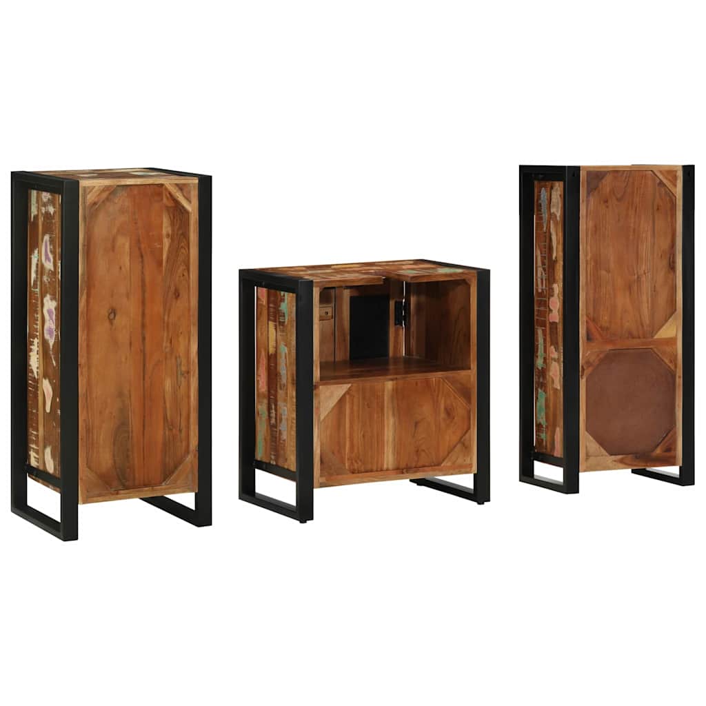 Badezimmermöbel Set 3 pcs Mehrfarbig Massives recyceltes Holz