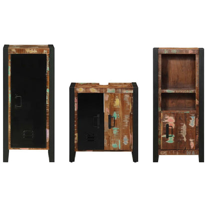 Badezimmermöbel Set 3 pcs Mehrfarbig Massives recyceltes Holz