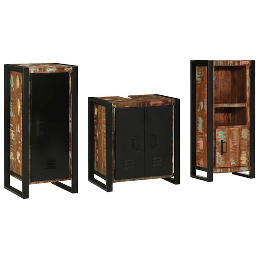 Badezimmermöbel Set 3 pcs Mehrfarbig Massives recyceltes Holz