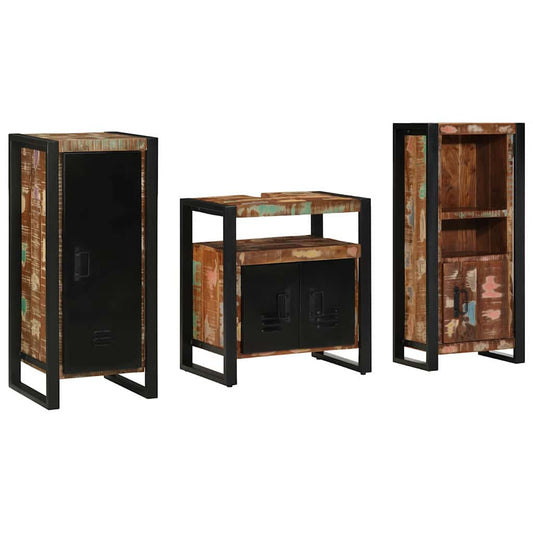 Badezimmermöbel Set 3 pcs Mehrfarbig Massives recyceltes Holz
