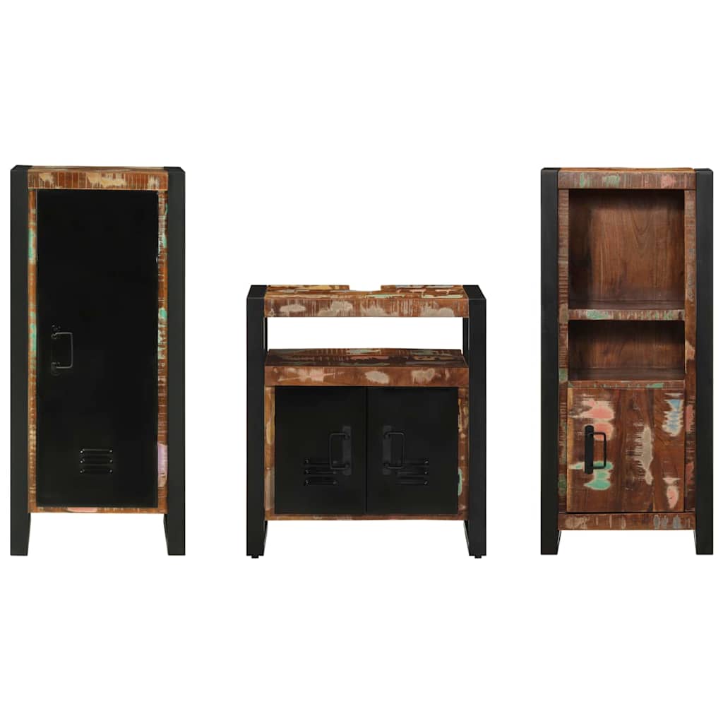 Badezimmermöbel Set 3 pcs Mehrfarbig Massives recyceltes Holz