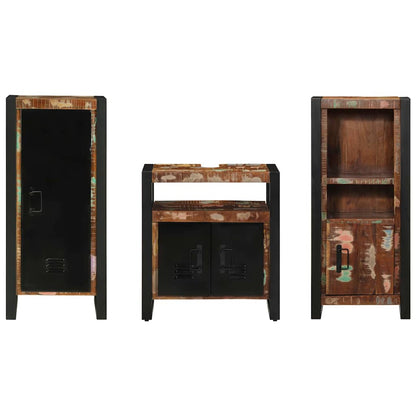 Badezimmermöbel Set 3 pcs Mehrfarbig Massives recyceltes Holz