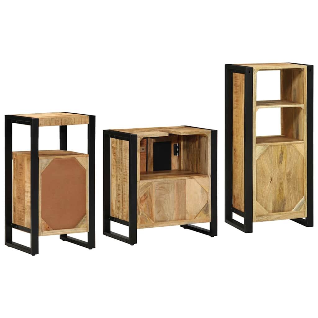 Badezimmermöbel Set mit Regal 3 pcs Braun Massives Mango-Holz