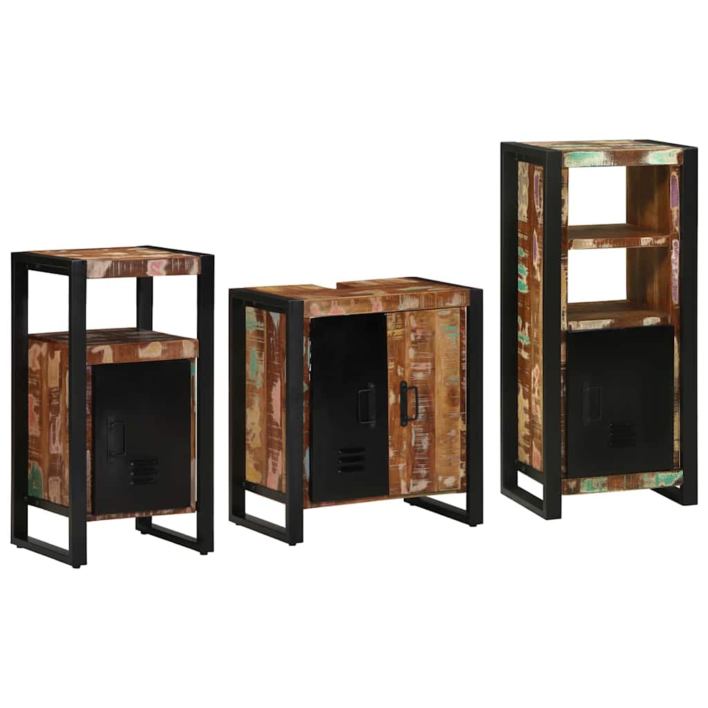 Badezimmermöbel Set 3 pcs Mehrfarbig Massives recyceltes Holz