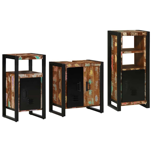 Badezimmermöbel Set 3 pcs Mehrfarbig Massives recyceltes Holz