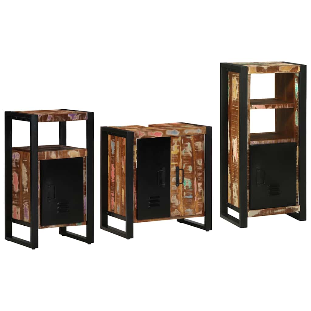 Badezimmermöbel Set 3 pcs Mehrfarbig Massives recyceltes Holz